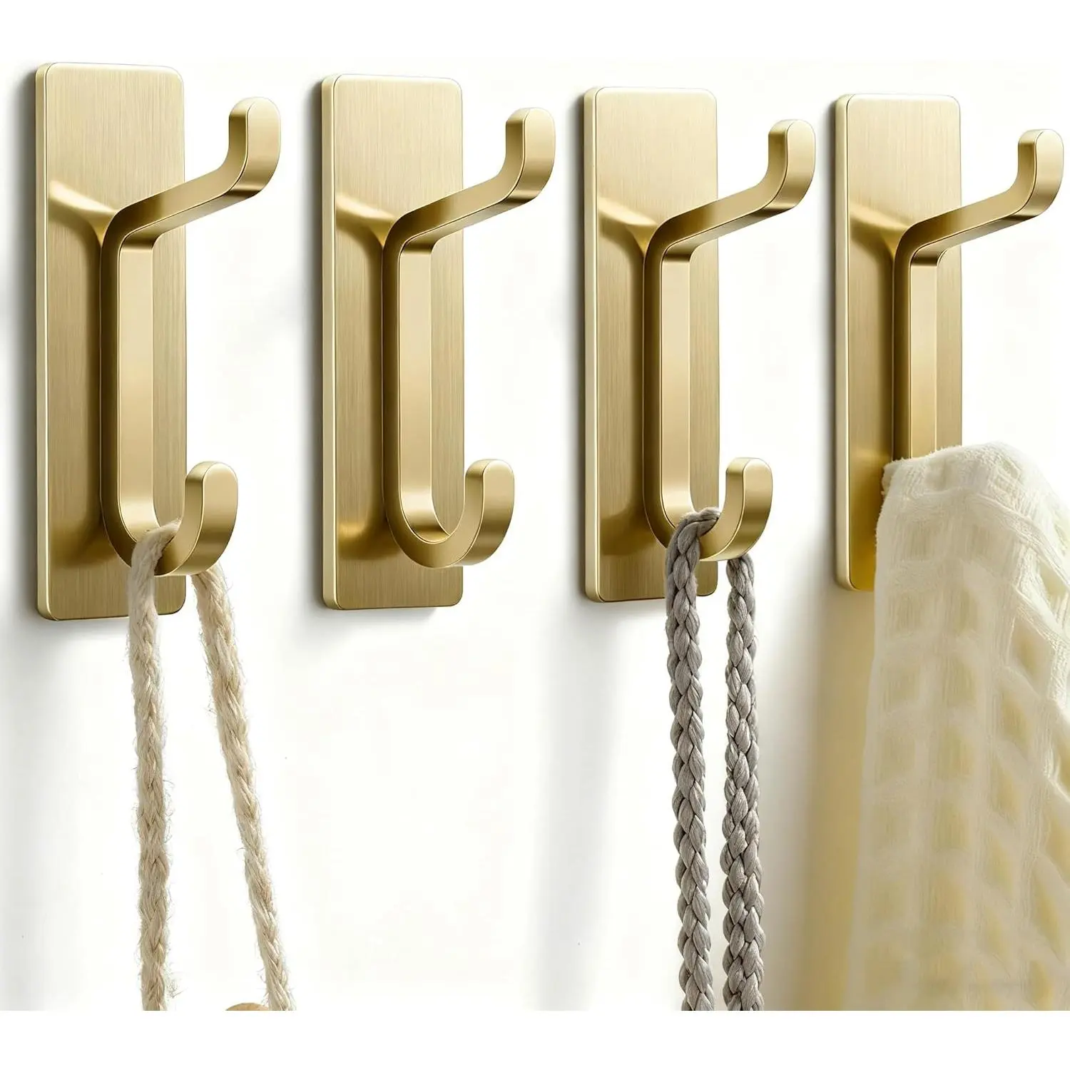 4 Pack Self Adhesive Hooks Heavy Duty Stainless Steel Wall Hooks 10LB Stick On Coat Towel Robe Hooks for Bathroom Kitchen Door Home Organization Gold campingessentials