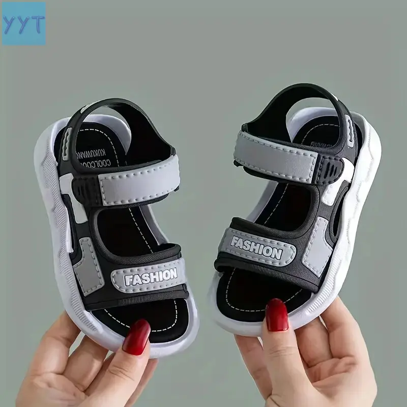 Boys' Casual Beach Sandals 2026 - Soft Sole, Closure Strap, Lightweight PVC Upper, Black Rubber Sole, Prop 65 Safe Youth Sports & Outdoor Footwear