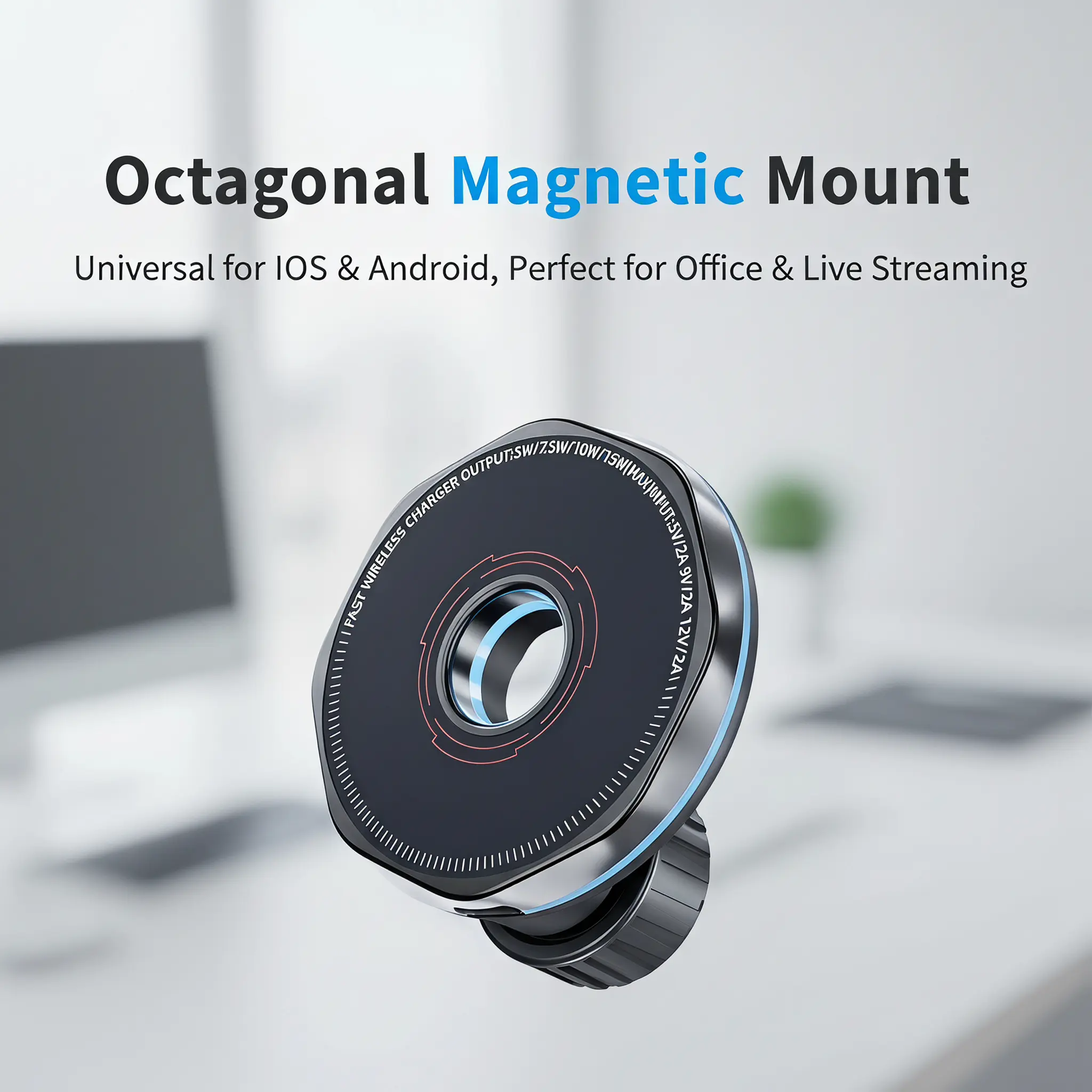 1PC Octagonal Magnetic Phone Mount - Universal for iPhone & Android - Essential for Drivers, Office Professionals & Streamers!