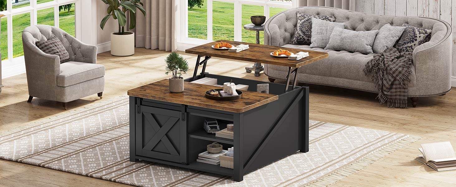 31.5 Inches Lift Top Coffee Table with Hidden Storage Black