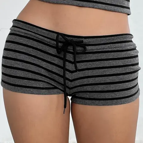 Women's Striped Tie Waist Low-Waist Shorts, Casual Summer Fashion, Comfortable Fit, Stylish Design, Perfect for Daily Wear, Casual Fashionable Shorts