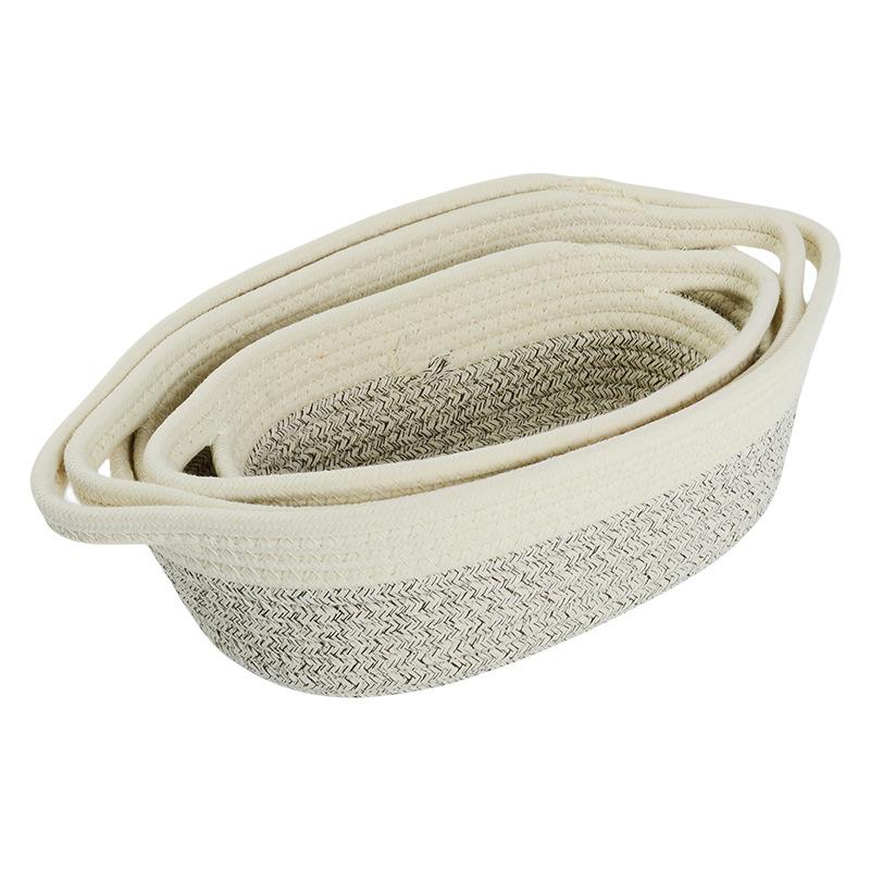 Cotton Rope Woven Storage Basket, Oval Organizer with Handle for Snacks & Toys, Portable Household Storage Bin for Living Room & Bedroom, Multifunctional Braided Storage Basket