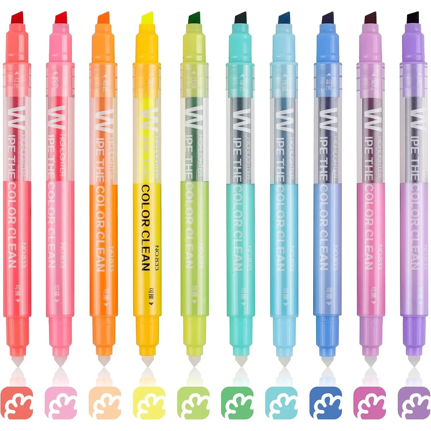Erasable Highlighters,  Tip 10 Pack Highlighters  Colors Erasable, Smooth Writing Book Journaling No Bleeding Highlighter Pens for  Journal Planner