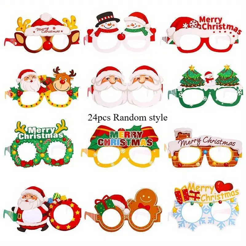 24pcs Paper Funny Photo Props Glasses 2025 Merry Christmas Deco for Home Xmas Gifts New Year 2026 Santa Claus Navidad Party Gift