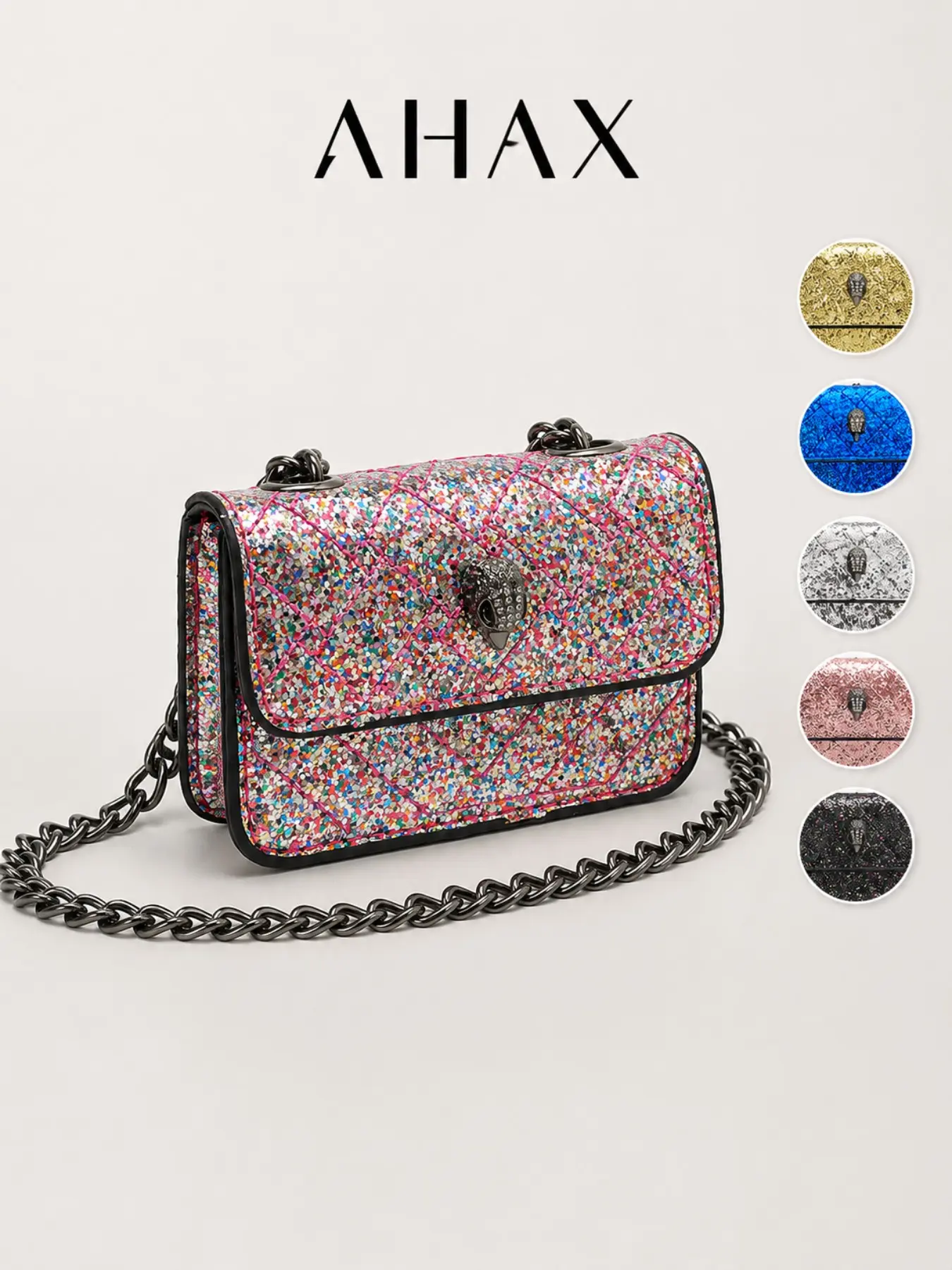 Women's Y2K Sequin Eagle Head Mini Crossbody Bag, Magnetic Lock Anti-Theft Rhombus PU Chain Small Bag, Party Music Festival Clutch