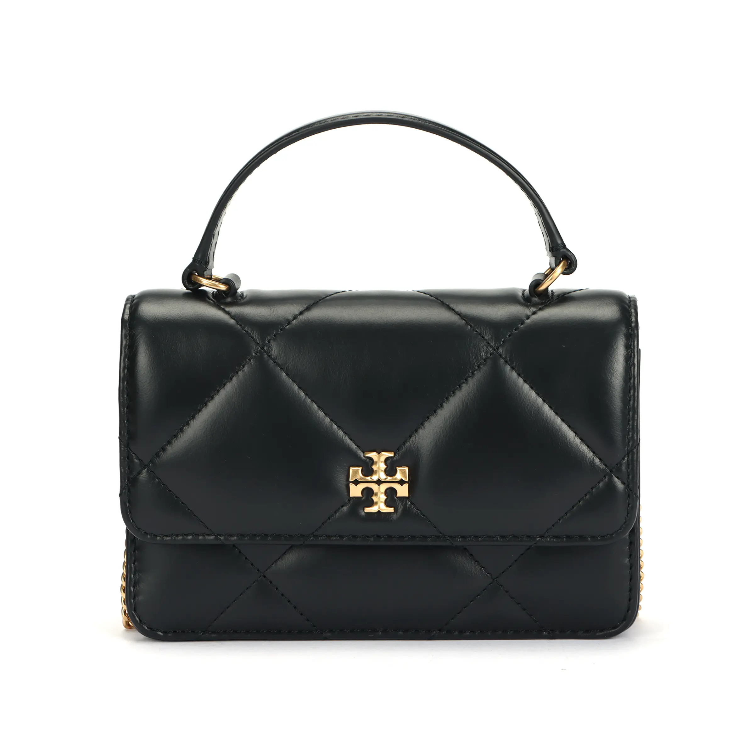 Tory Burch Kira Quilted Rhombus Crossbody Bag with Magnetic Closure – Mini Leather Handbag for Women, Black