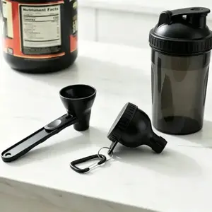 Protein Powder Funnel Mini with Sliding Scoop and Container - High Quality Funnel for Pre Workout Creatine Powder, Coffee/Milk/Smoothie/Chocolate Powder, BPA Free Plastic Kitchen Utensil, Perfect Gift for Valentine’s Day, Father’s Day