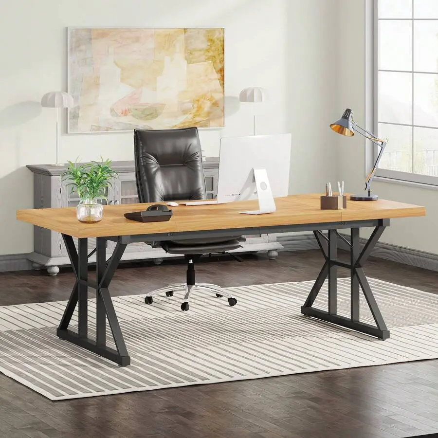 70.8-Inch Executive Desk, Large Computer Office Desk Workstation, Modern Simple Style Desk Study Writing Table Business Furniture Home Office