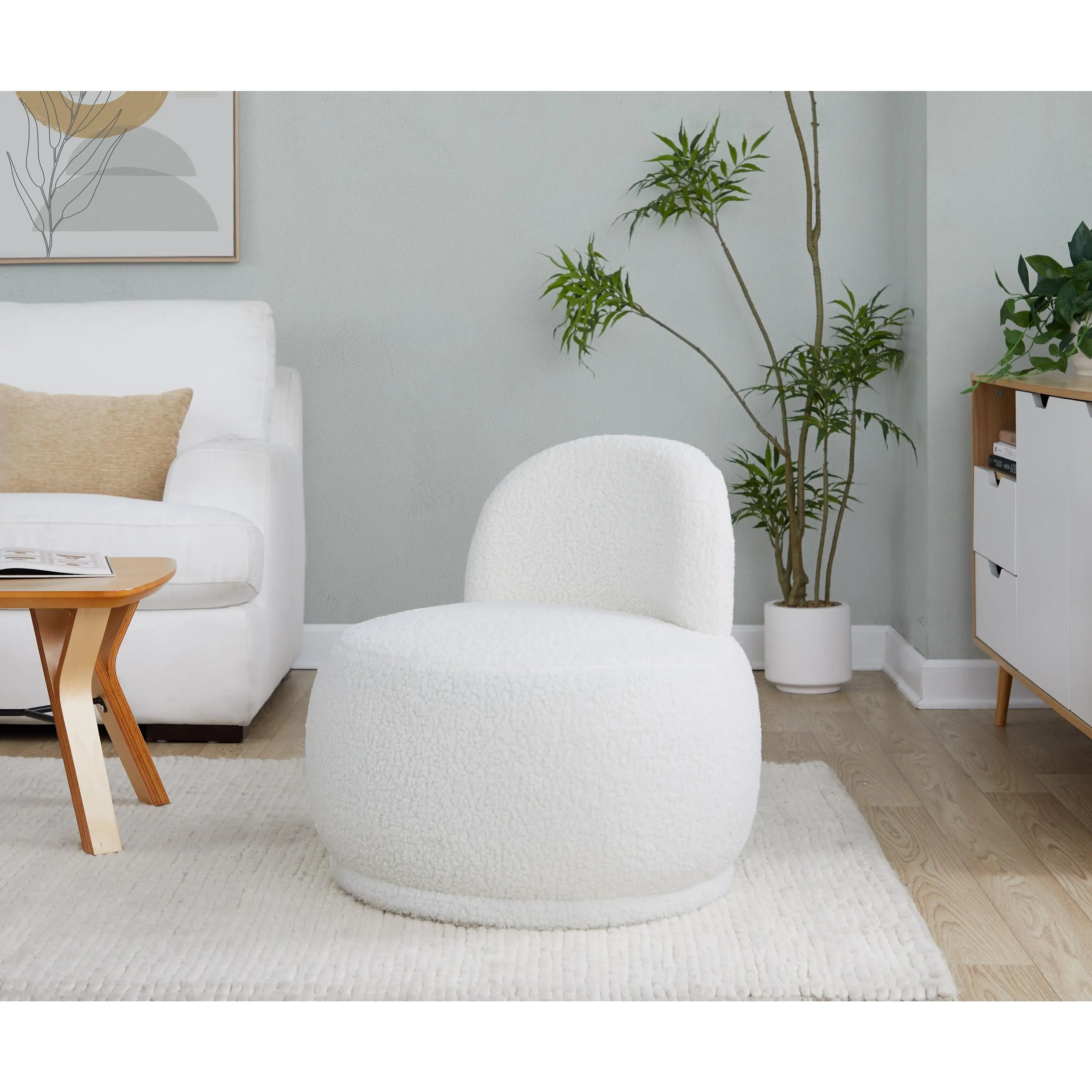 ARCH Contemporary Accent Chair White Faux Shearling Fabric Armchair for Living Room Bedroom Lounge Reading Modern Cozy Upholstered Single Seat with Sturdy Frame, Plush Soft Furry Texture, Easy Assembly, 1-Pack, Dining Room Chairs for Kitchen