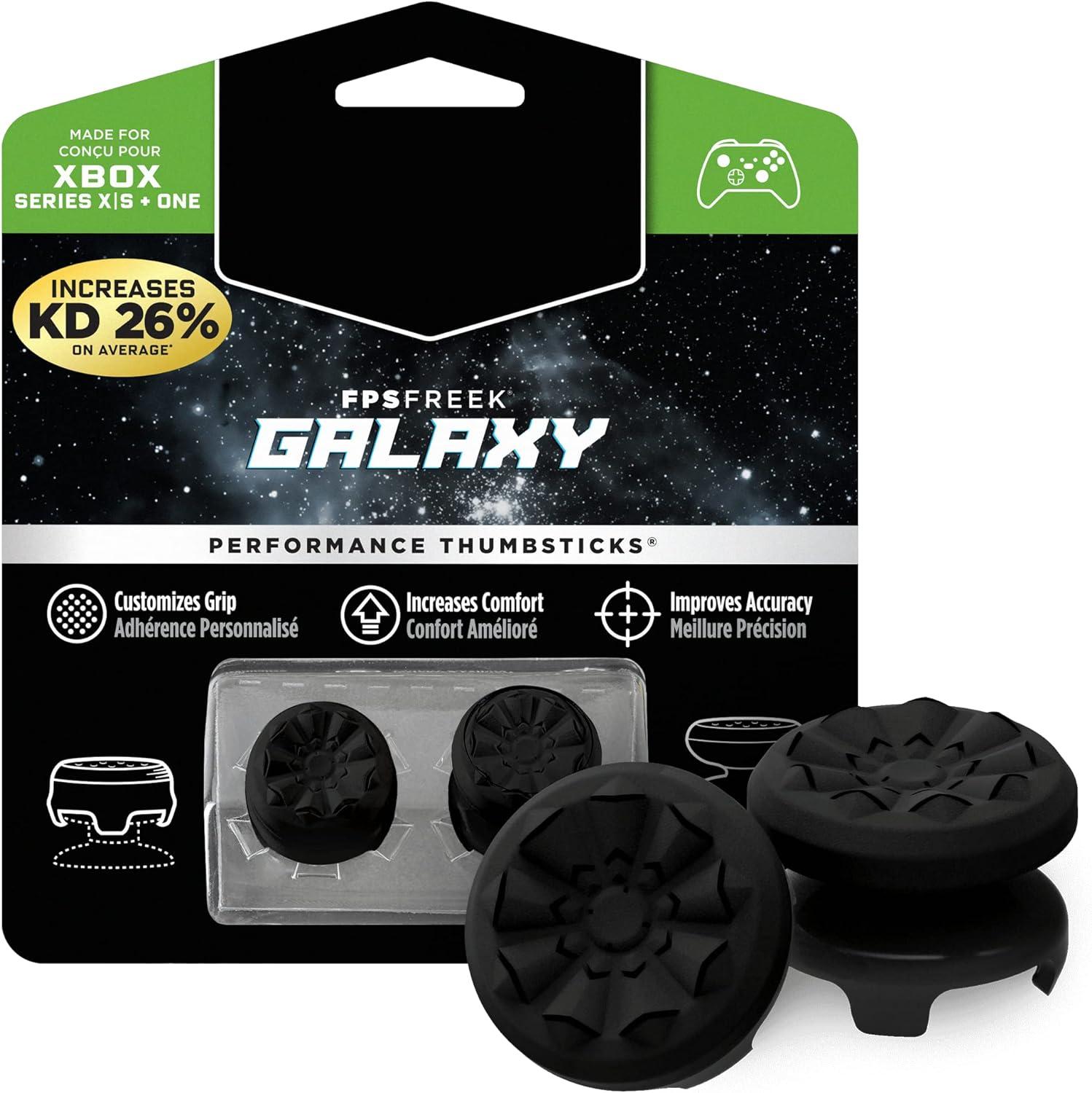 FPS Freek Galaxy for Xbox One and Xbox Series X Controller 2 Performance Thumbsticks 1 High, 1 Mid, Black White Purple