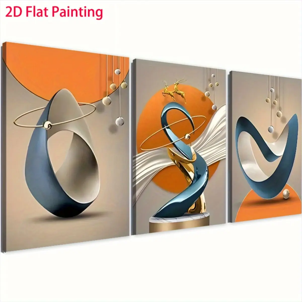 2D canvas, 3-piece set of modern abstract geometric framed canvases - minimalist style, suitable for living room, bedroom, kitchen decoration - horizontal panel, ready-to-hang home decor painting, ideal gift for housewarming and Christmas