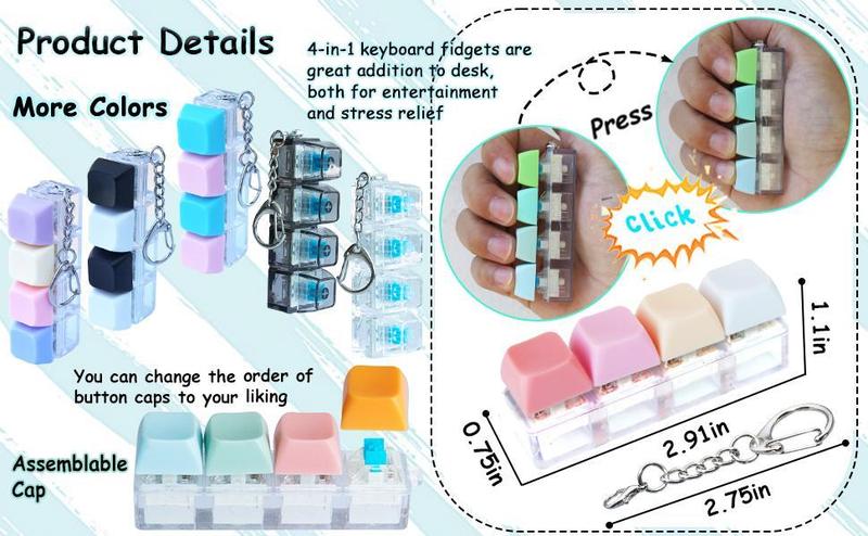 Keyboard Fidget Toy for Adults Clicker Keyboard Light Up, Creamy & Clicky Keyboard Fidget Keychain Adults Keyboard Clicker Sensory Toys for Anxiety Stress Relief