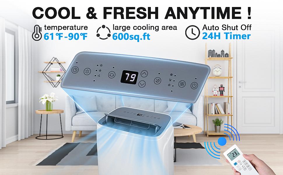COWSAR Portable Air Conditioner, 12000 BTU/13000 BTU for Room up to 550sq. ft-600 sq. ft, Dehumidifier & Fan, Portable AC with 3 Fan Speeds, Automatic Louver Sweep,24H Timer, Remote Control, ECO