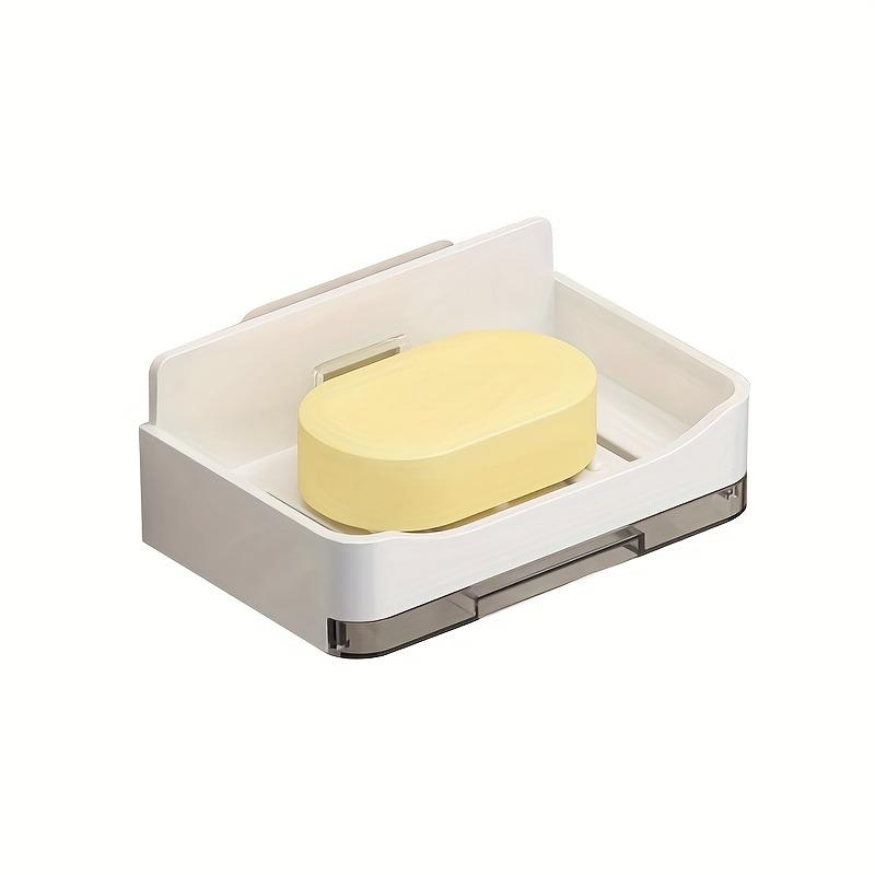 Wall-Mounted Soap Dish with Drain Tray & Hook, No-Drill Adhesive Soap Holder, Durable Plastic Bathroom Organizer, Space-Saving Soap Storage for Shower & Sink, Easy Clean Bathroom Accessory