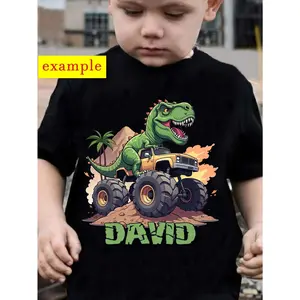 Custom Style Boys NAME Personalized Name Dinosaur Print Handsome Trendy Versatile Casual T-Shirt