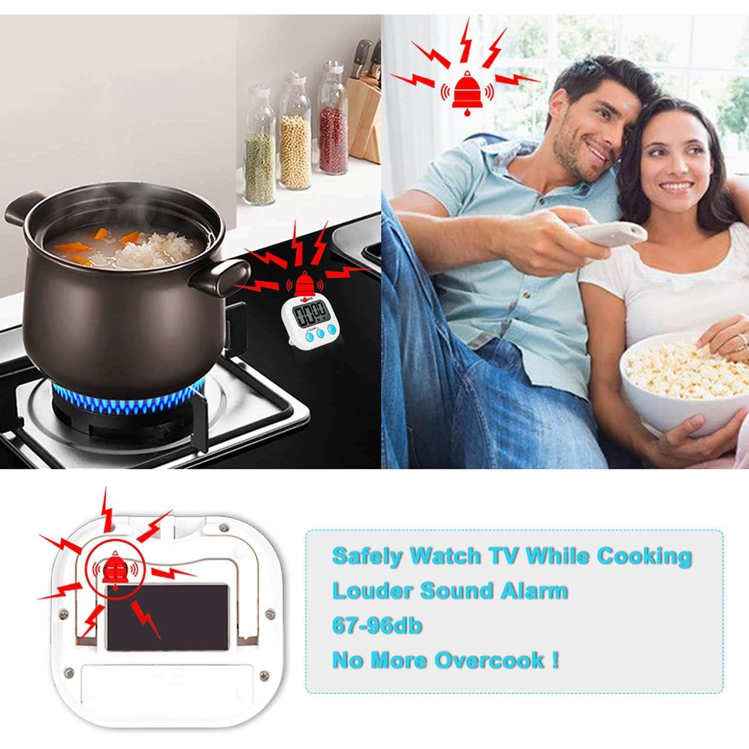 2 Pack Digital Kitchen Timer II 2.0, Big Digits, Loud ,  Backing, Stand, for Cooking Baking   Office (White) (2 Pack)