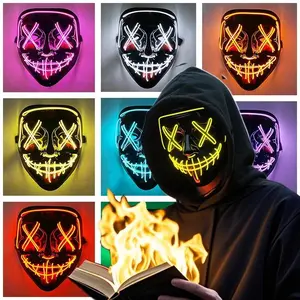 Halloween horror killer cosplay Masks led light up wireless mask The Purge luminous mask for Carnival Party room car decoration