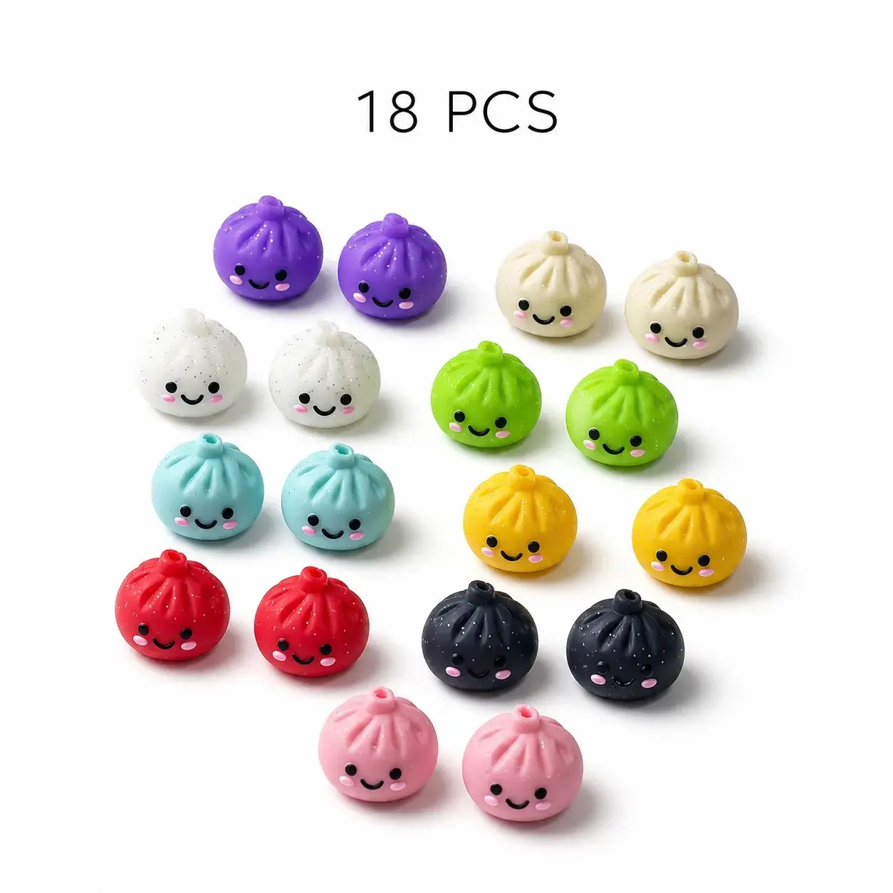 18pcs Mixed Color 3D Glitter Dumpling Silicone Beads, Cute DIY Pen Charms, Keychain Accessories, Handmade Craft Beads