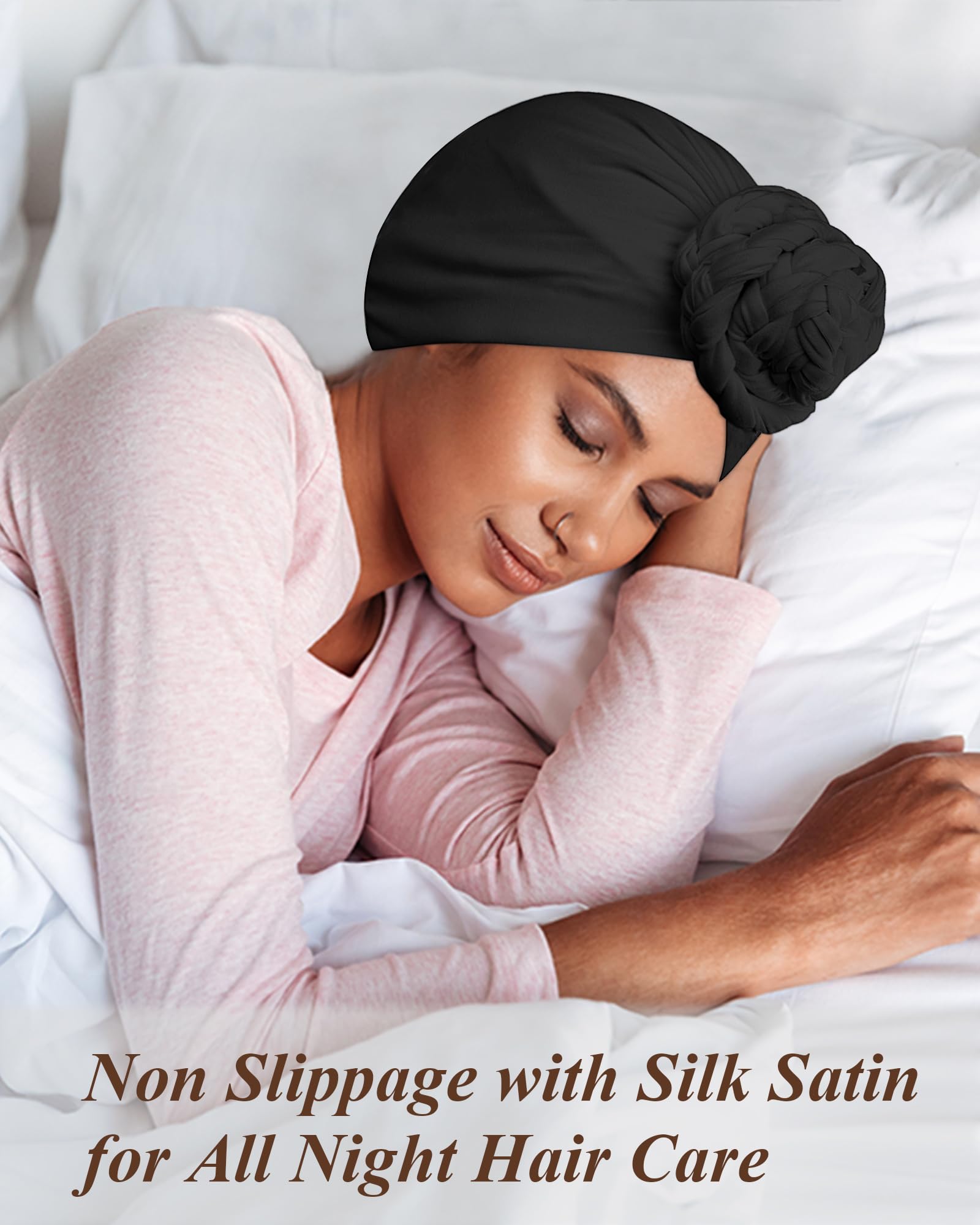 2 Packs Satin Lined Turban for Women & Men - Silky Halo Durag for Waves, Braids, Locs - Comfortable Sleeping Bonnet & Sleep Cap for Hair Protection