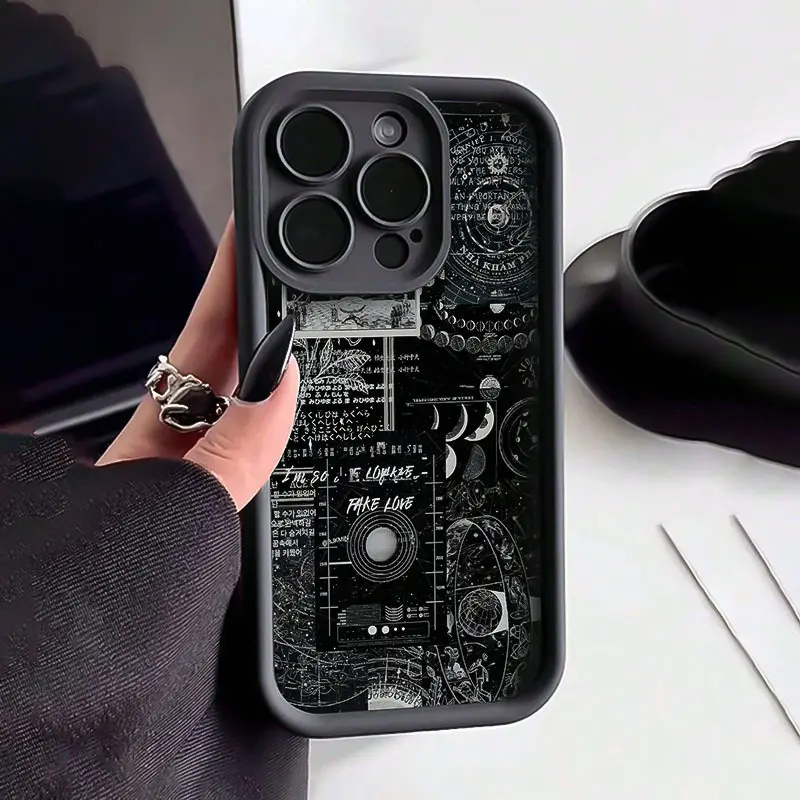 Phone case: C504 Black High Bamboo Moon Phase Design Phone Case, Compatible with iPhone 15 Pro Max/14 Plus/13 Pro Max/12/11/7/7P/iX/XR/XS Max
