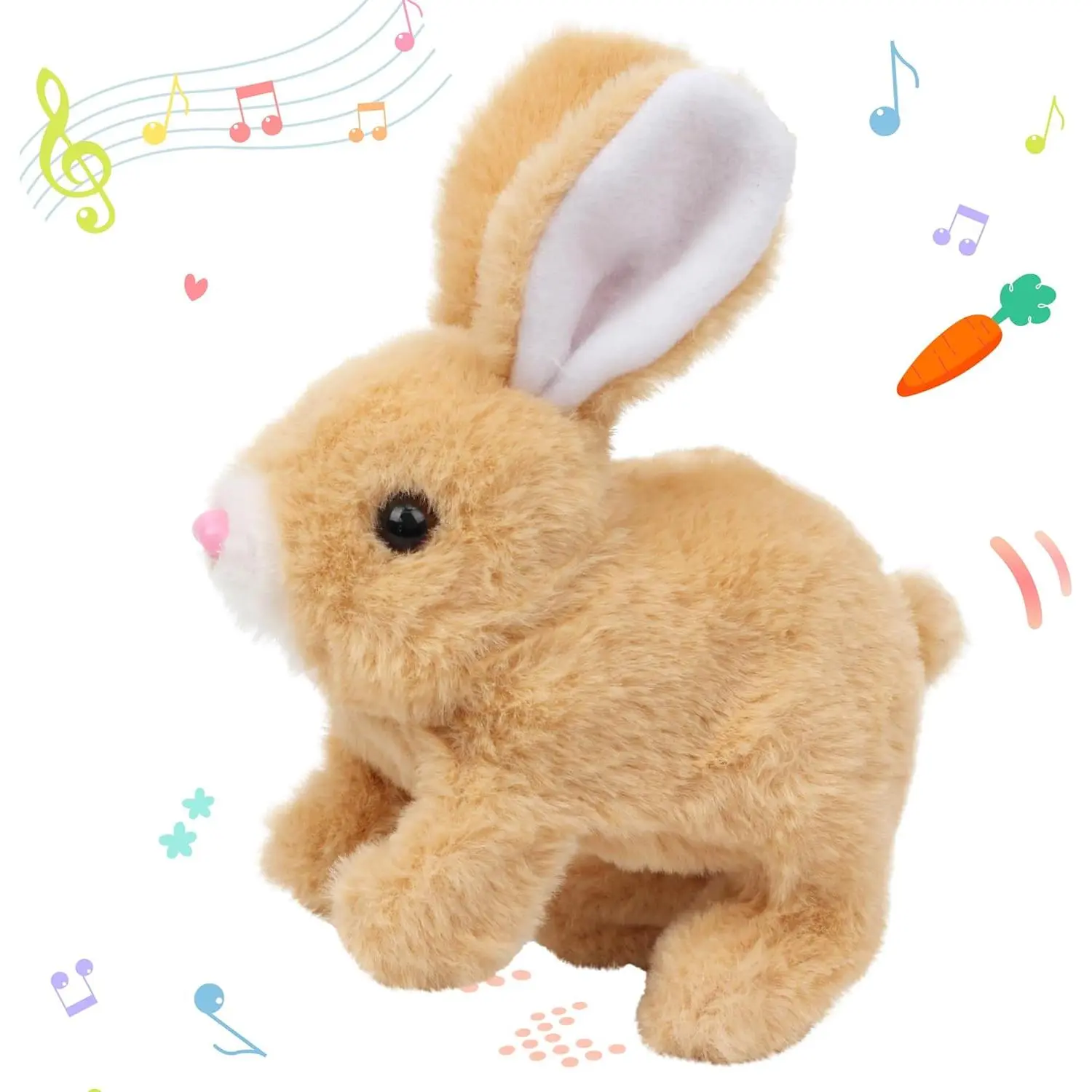 Hopping Rabbit Interactive Electronic Pet Plush Bunny Toy with Sounds and Movements Animated Walking Wiggle Ears Twitch Nose Gift for Toddlers Birthday, Brown, 7''fidget toys