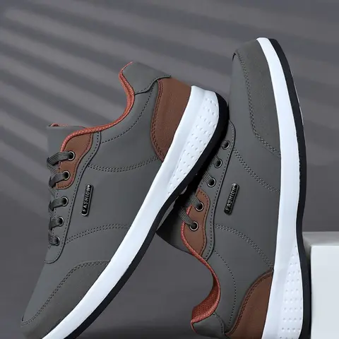 Men's Athletic Shoes, Breathable PU Leather, Colorblock Design, Eva Sole, Casual Style, All-Season Sneakers, Anti-Slip & Shock-Absorbing