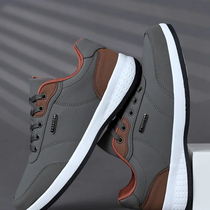 Men's Athletic Shoes, Breathable PU Leather, Colorblock Design, Eva Sole, Casual Style, All-Season Sneakers, Anti-Slip & Shock-Absorbing