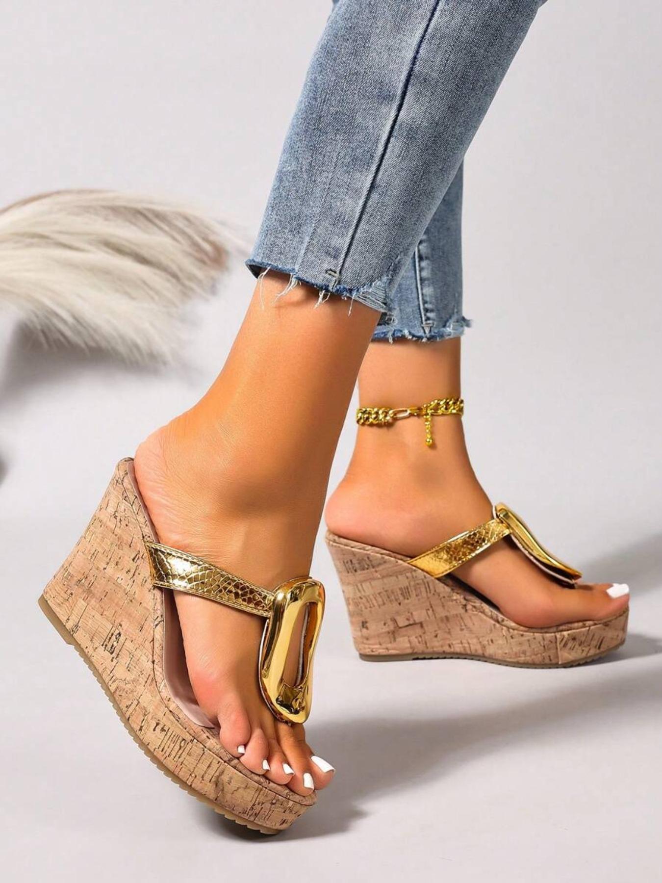 Women's Fashionable Cork Wedge Sandals, Casual Comfortable Transparent High Heel Platform Sandals for Summer, Female All-match Wedge Sandals for Daily Wear