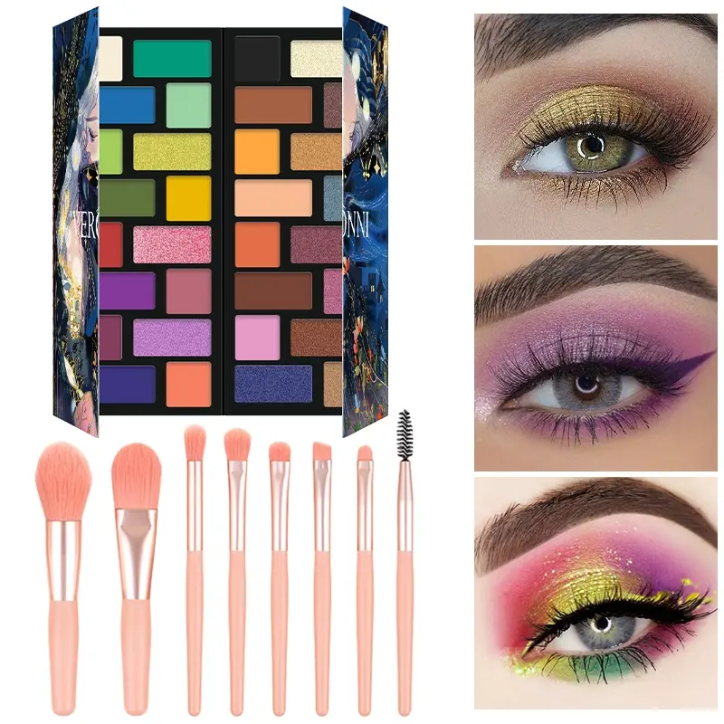 32-Color Eyeshadow Palette with 8 Brushes, Multifunctional Makeup Set, Perfect for Various Looks, Ideal Gift for Beauty Enthusiasts