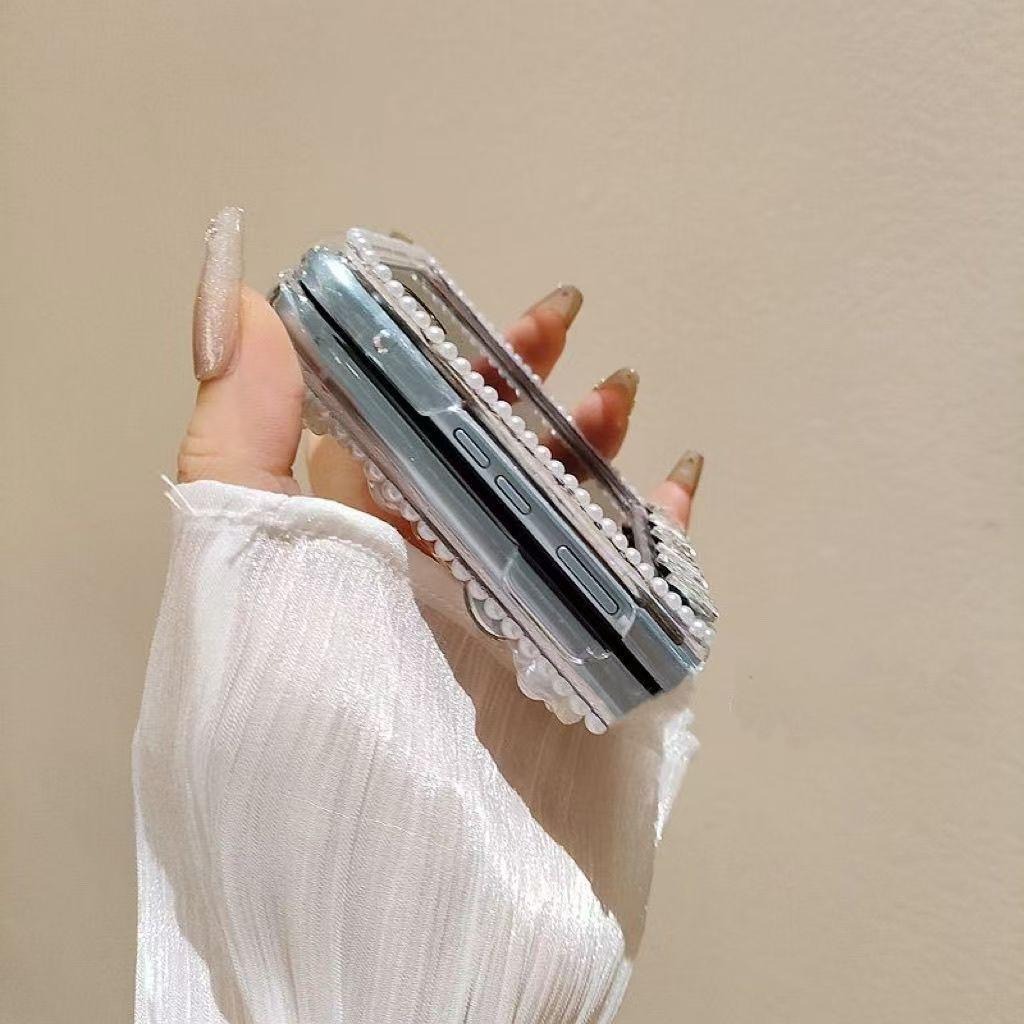 Luxury Crystal Pearl Elegant Butterfly Diamond Gems Strap Phone Case Cover For Samsung Galaxy Z FLIP 7 3 4 5 6 F7220 Flip6