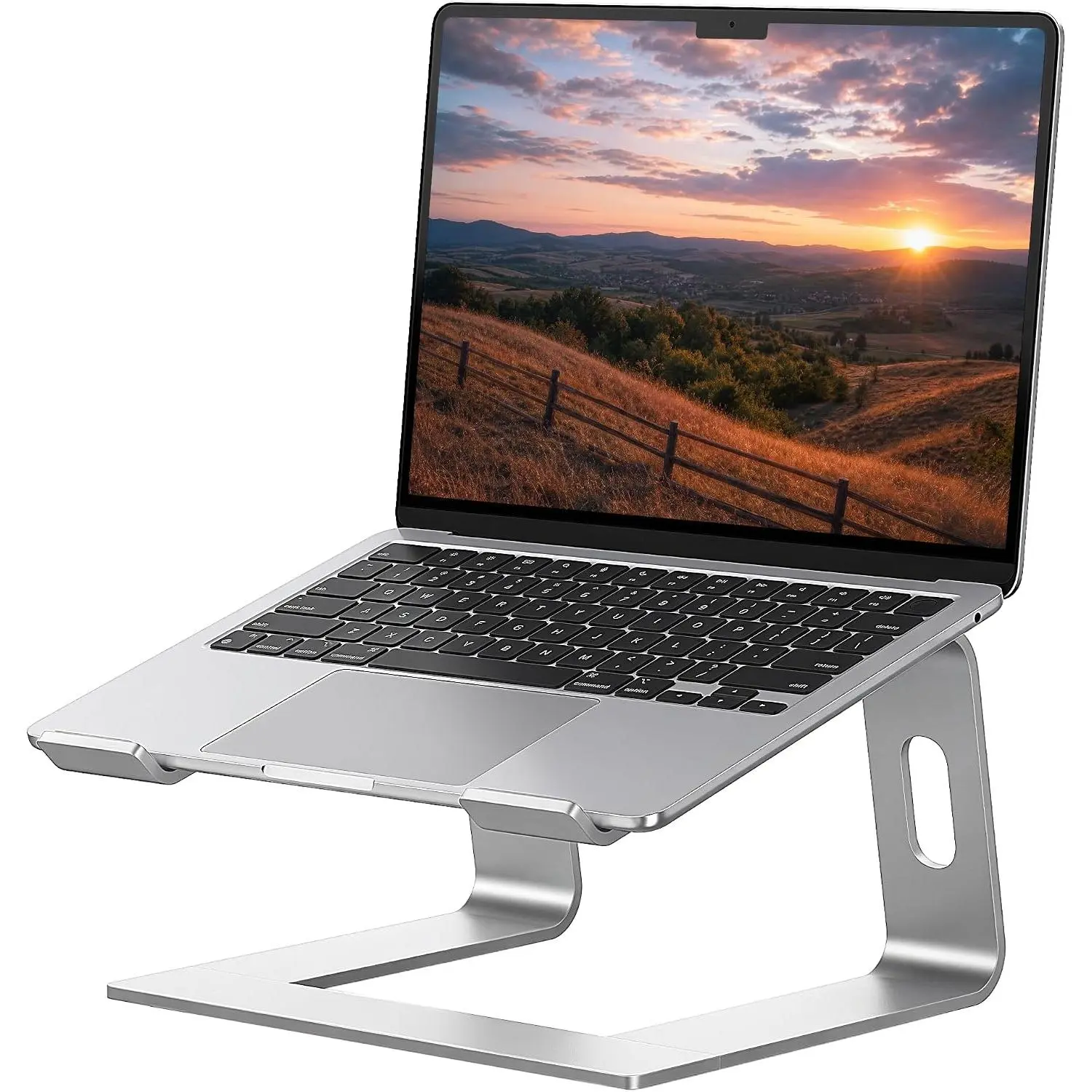Indoor Recreation Aluminum Single Laptop Stand - Solid Metal Ergonomic Desk Riser, Compatible with 10-15.6" Size Notebook Computers, Silver