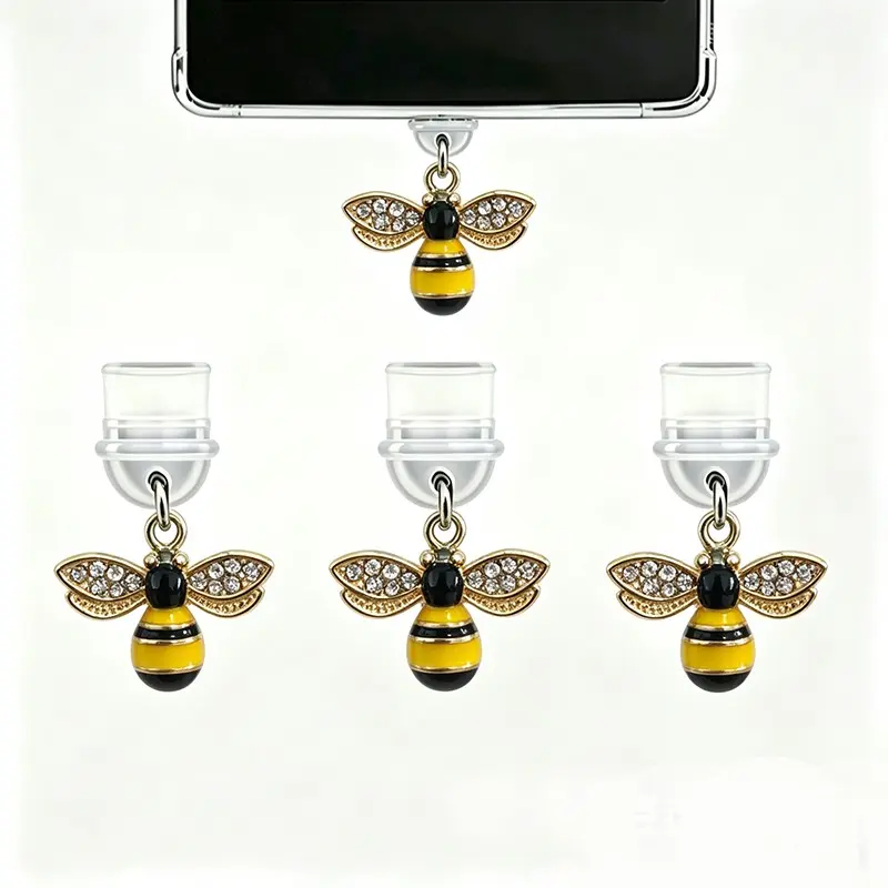 3pcs Small Bee Phone Dust Plug, USB Type-C & Lightning Connector Protector, Ideal for Iphones & Androids, Perfect Gift for All Occasions