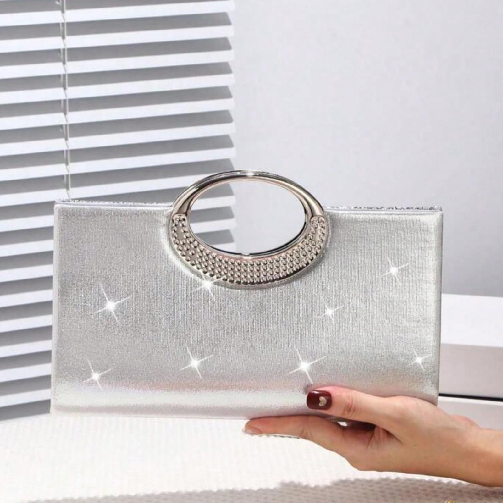 Rhinestone Decor Clutch - Lightweight Casual Party Crossbody Mini Shoulder Bag for Bridal Evening Bucket Fashion Dinner Glamorous Elegant Exquisite Quiet Luxury Handbag for Party Girl Woman Bride