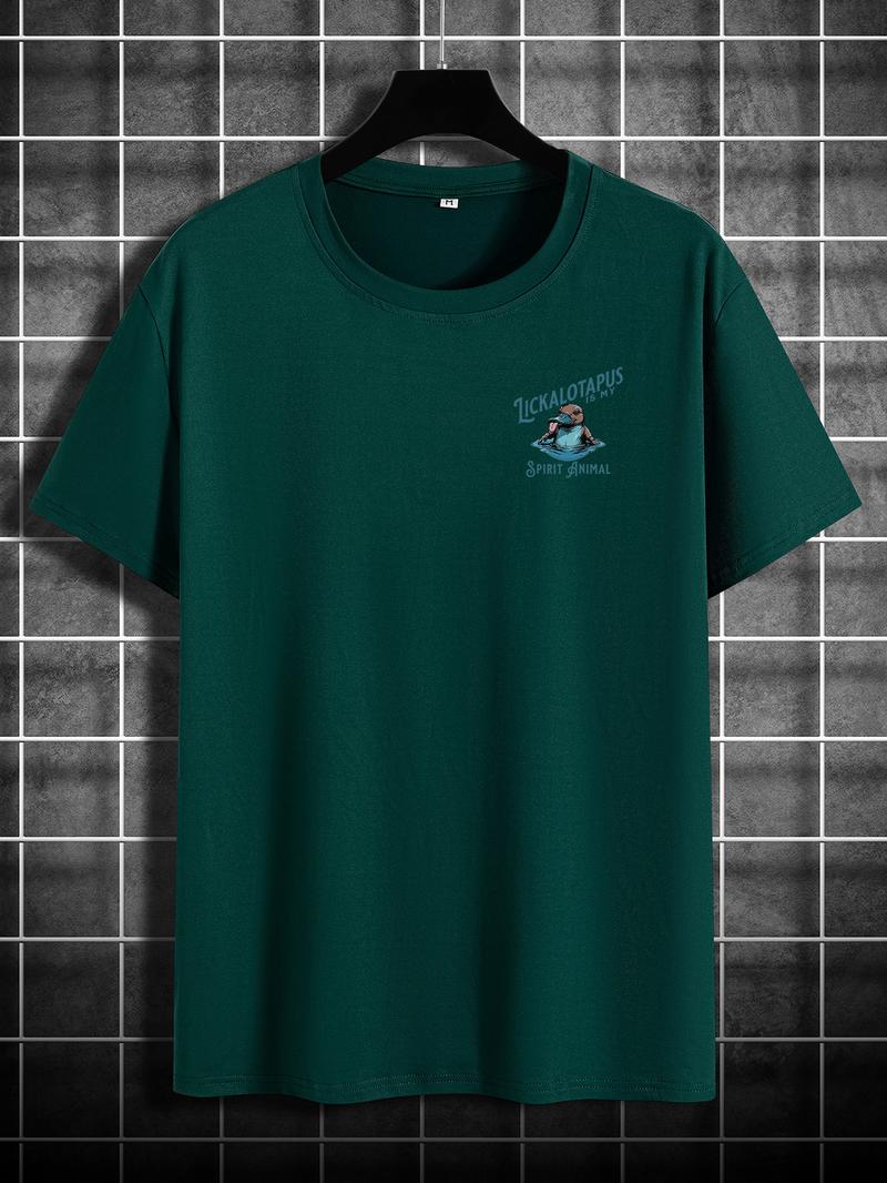 Men's Regular Fit Letter & Animal Print Round Neck Tee, Casual Short Sleeve Crew Neck T-shirt for Summer, Fashion Men's Top for Daily Wear