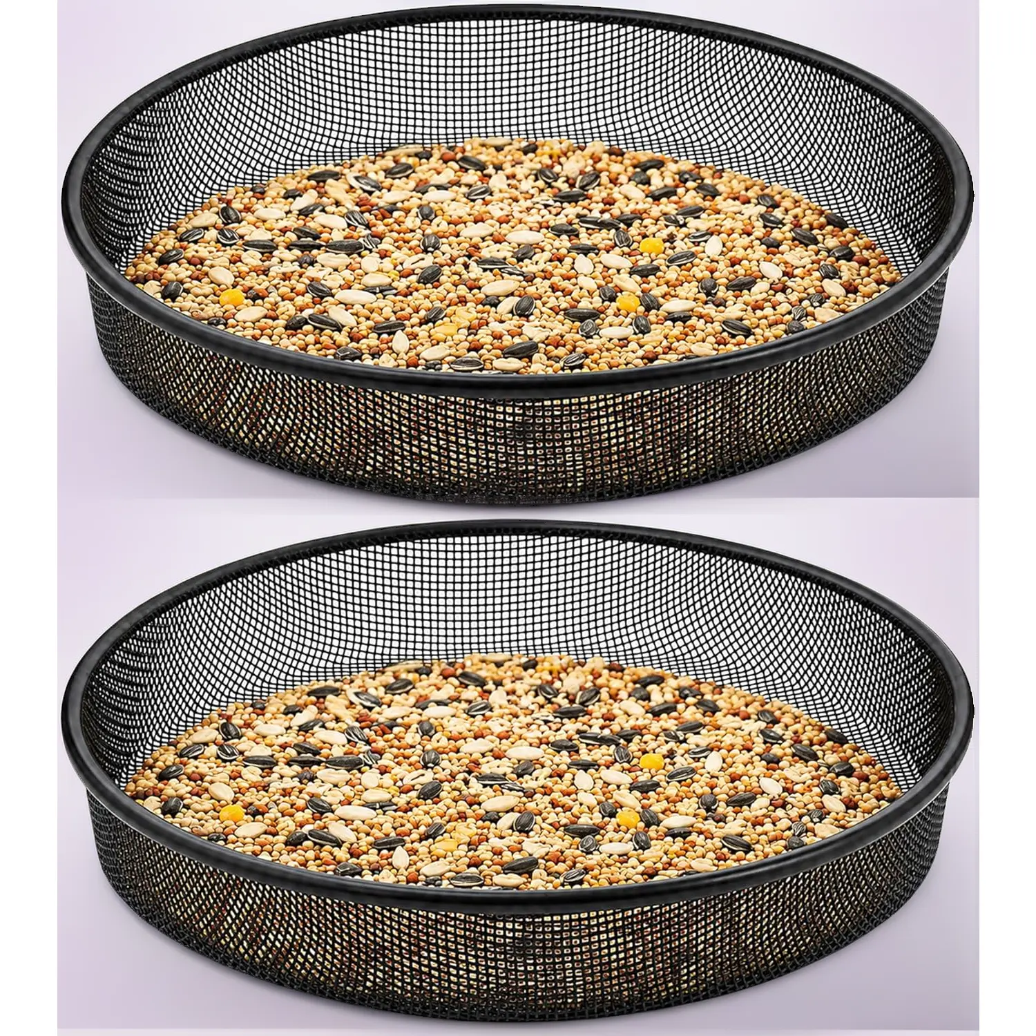 7-Inch Metal Mesh Bird Feeding Tray 2-Pack, Outdoor Weatherproof Platform with Drainage Holes, Easy to Clean & Refill for Backyard, Porch, Refills Easy
