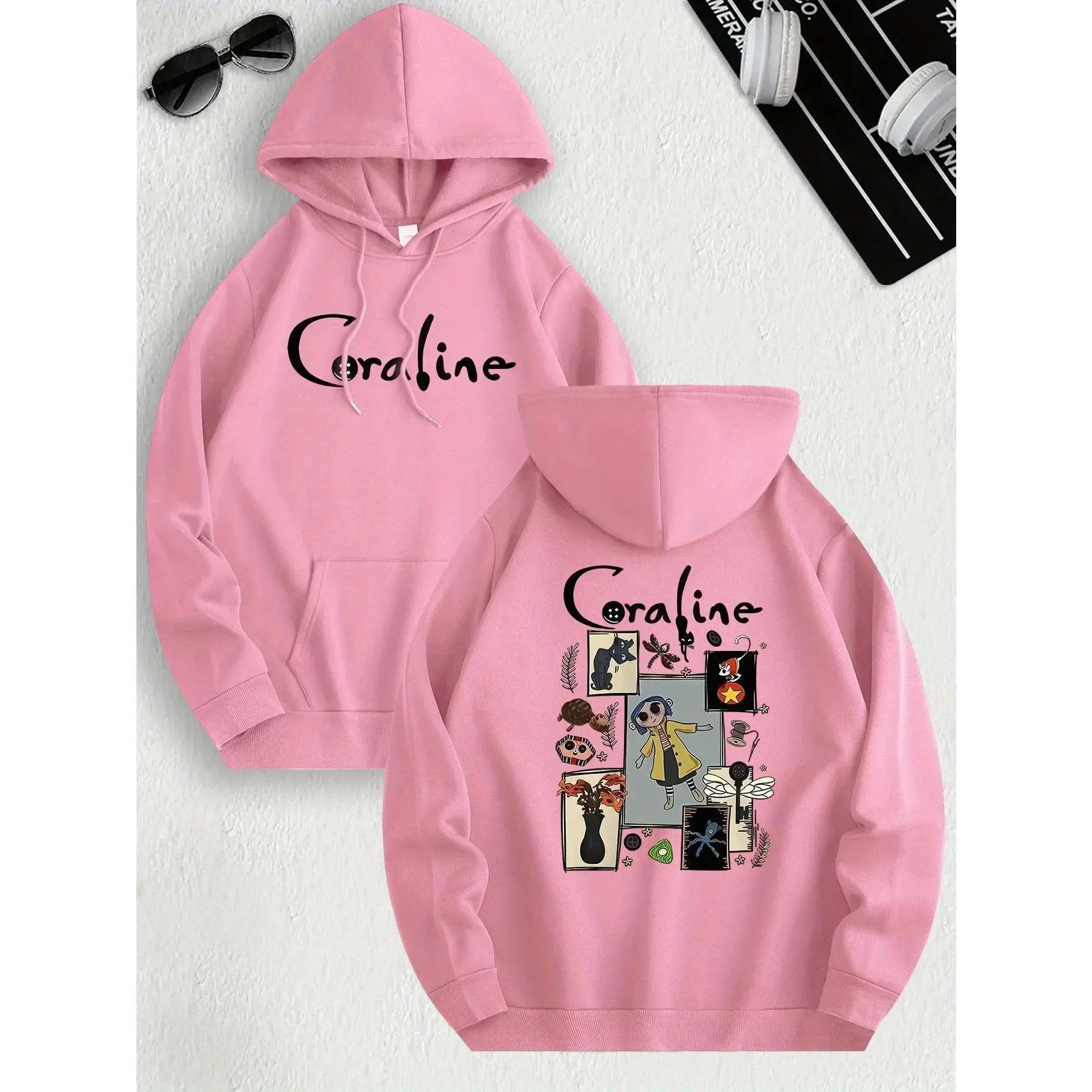 Coraline Inspired Casual Hoodie Men's and Women's Long Sleeved Regular Fit Hooded Pullover with Slight Elasticity