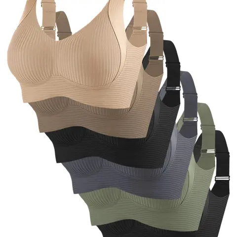 Women's Seamless Bra Set, Sports Bra Pack, Push-Up Wireless Bras, Side Support Shock Absorption, Suitable for Sports and Leisure, 6 Pieces