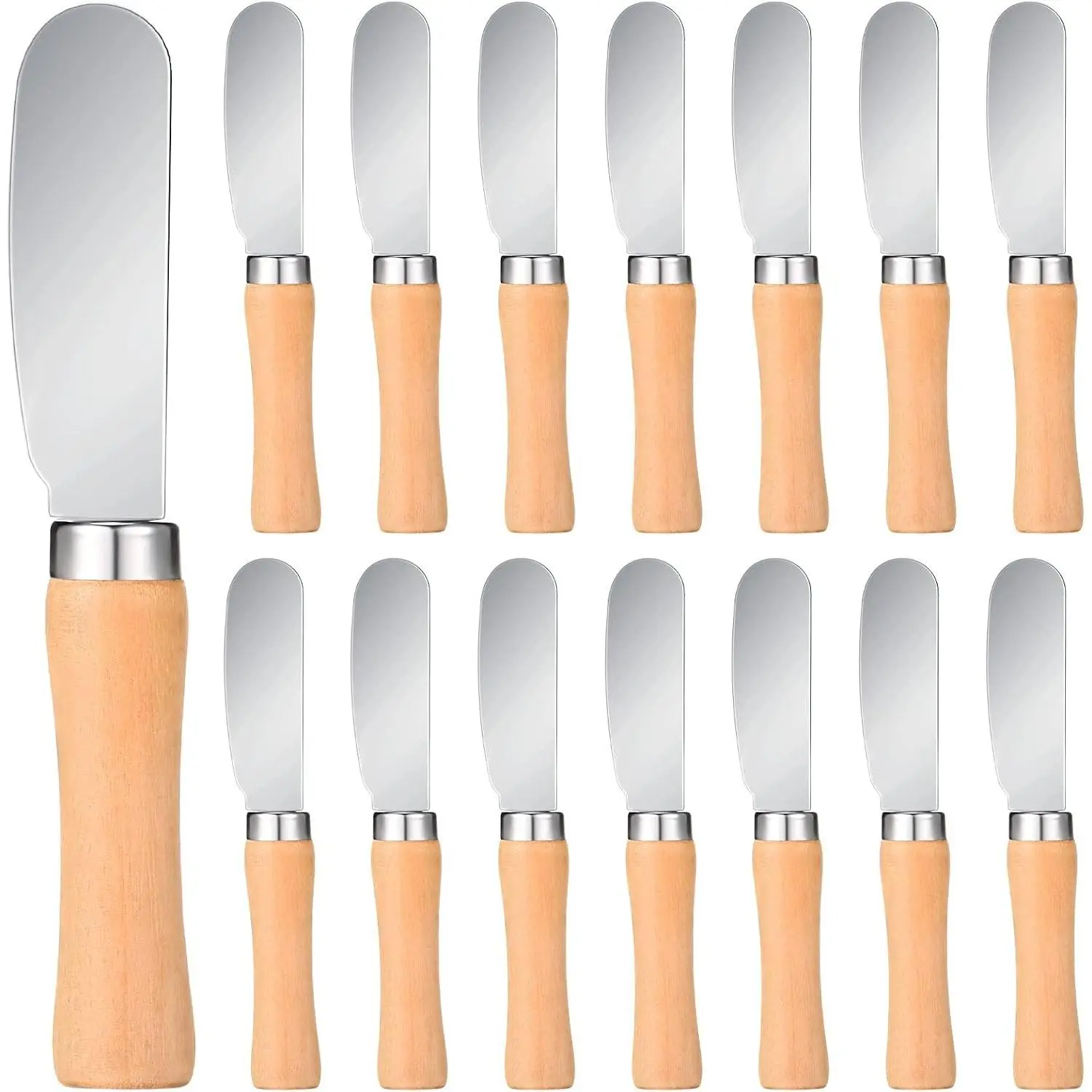Patelai 15 Pieces Mini Butter Spreader Knife Bulk 4. 5 Inch Wide Blade Stainless Steel Knife with Wood Handle Multipurpose Cheese Butter Spreader Knives for Kitchen Birthday Wedding Christmas