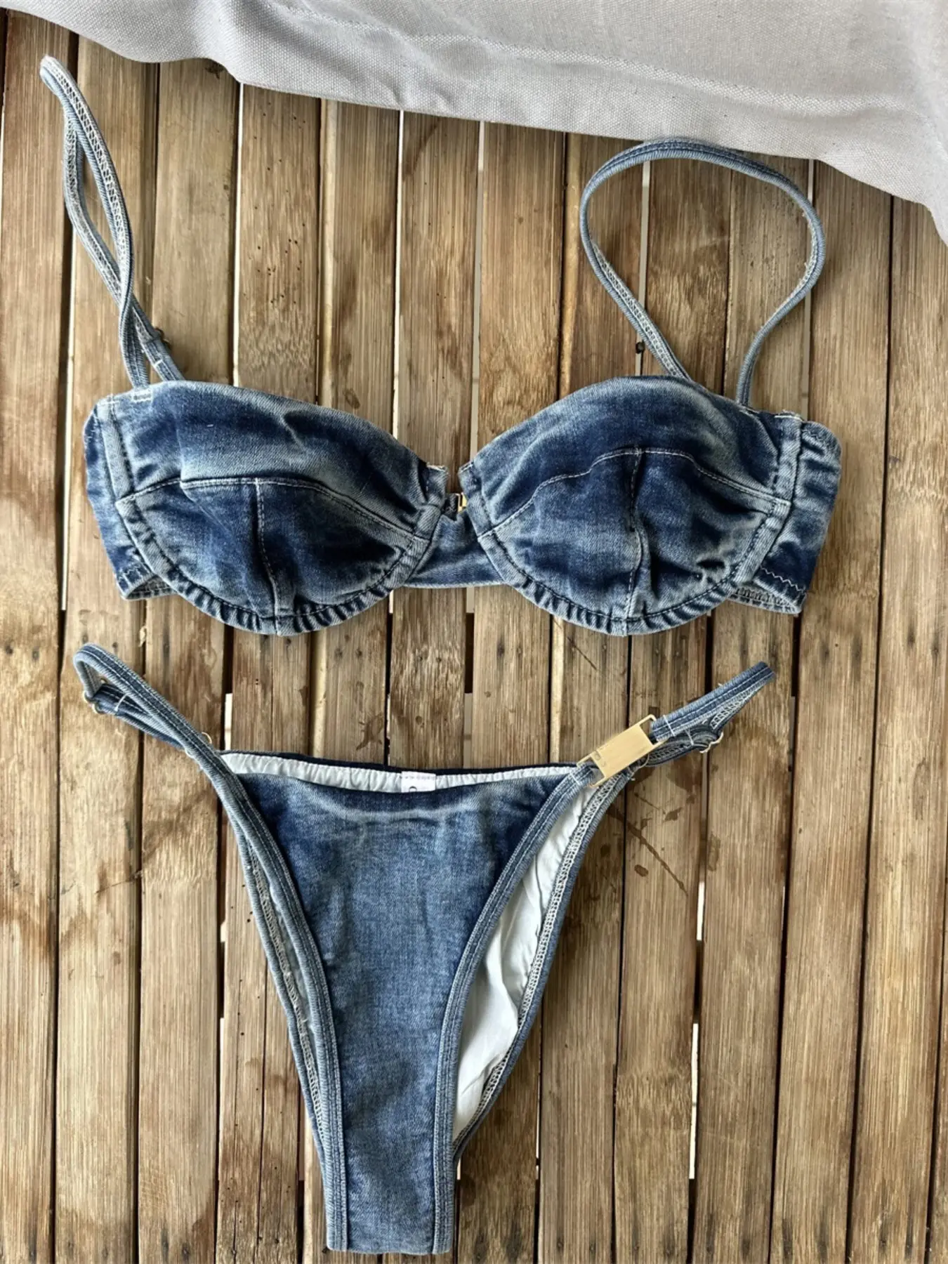 2026 Blue Halter Mini Bikini Set, Sexy Low Waist Push-Up Bikini, Casual Beachwear, Resort Wear, All Seasons