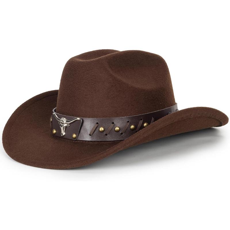 Western Felt Cowboy Cowgirl Hat - Wide Brim Panama Jazz Fedora Hat with Floral Engraved Buckle Belt Decoration 22.4" to 22.8"