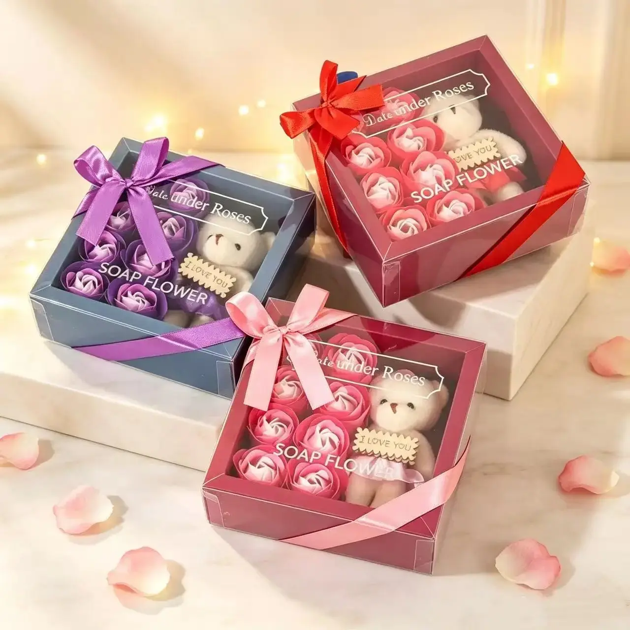 Sweet Love Soap Rose Gift Box, Artificial Rose Floral Decoration, Romantic Holiday Desk Ornament, Home Decor Flower Gift for Women