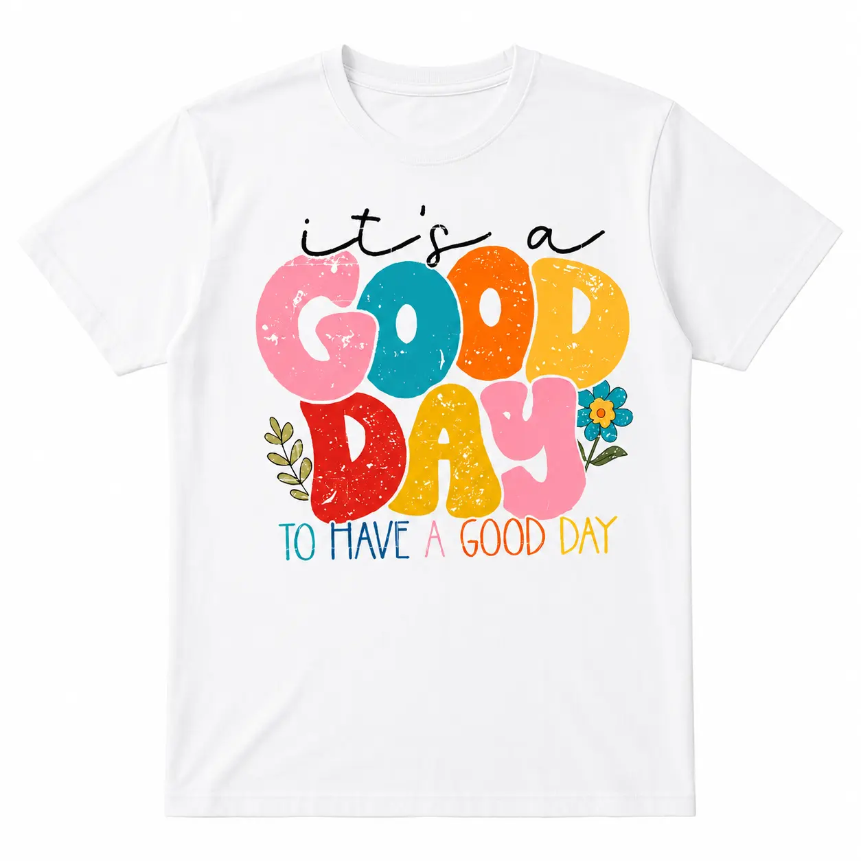 Women's Casual Short-Sleeve Round Neck Cotton Streetwear Graphic T-Shirt - Colorful "It's a Good Day" Letters, Sporty Chic Top, for Summer Everyday Sports & Outdoor Clothes, Shortsleeve, Tshirt