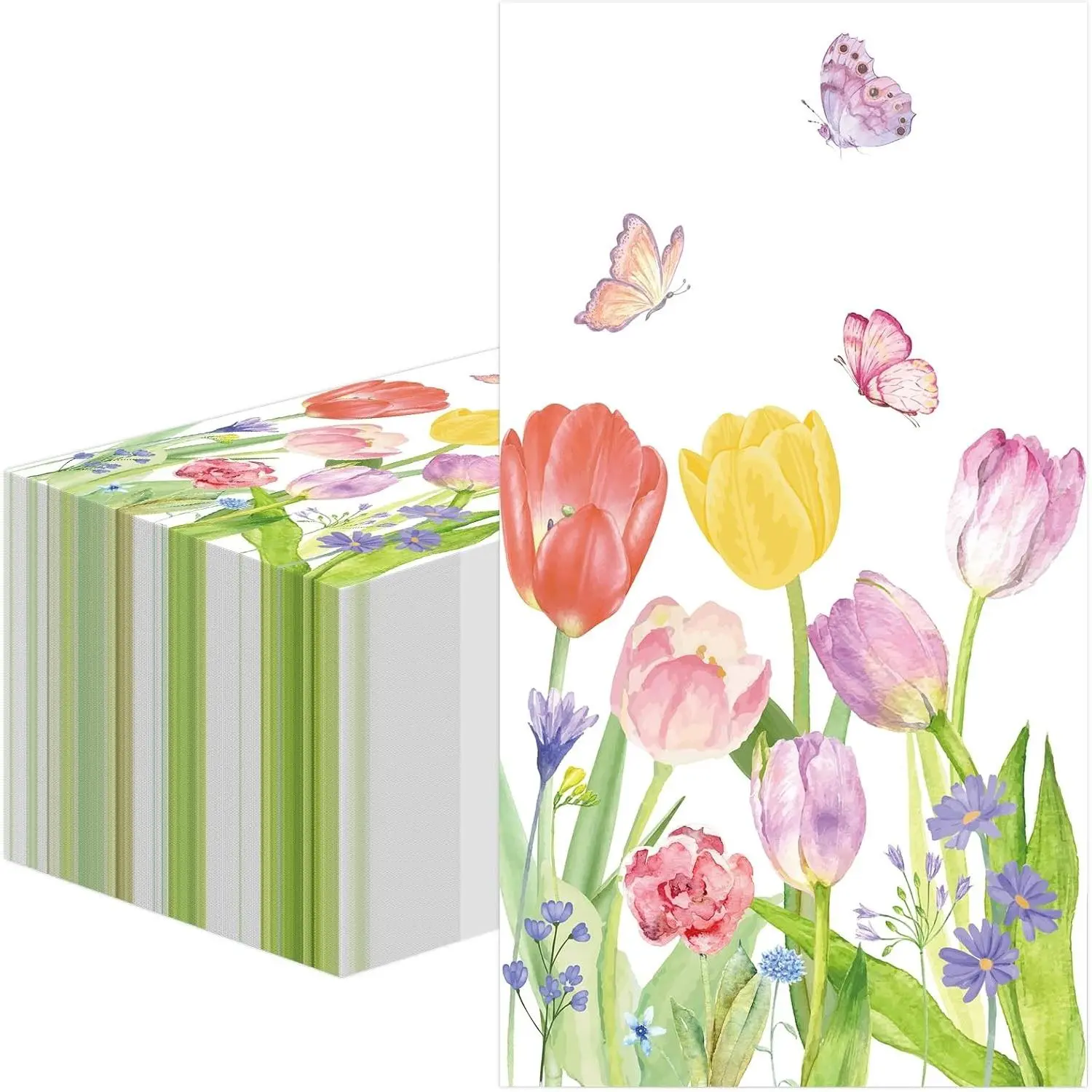 100 PCS Tulip Guests Napkins Disposable Spring Floral Paper Napkins Watercolor Flower Dinner Napkin Decorative Hand Towel for Bathroom Bridal Shower Wedding Birthday Easter Party Supplies