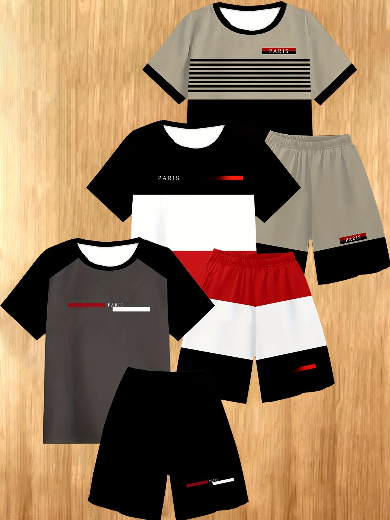 6-piece Set Boys' fashion 3D Printing Casual Short-sleeved Shorts and Sweatshirts Suitable for Outdoor Activities Set