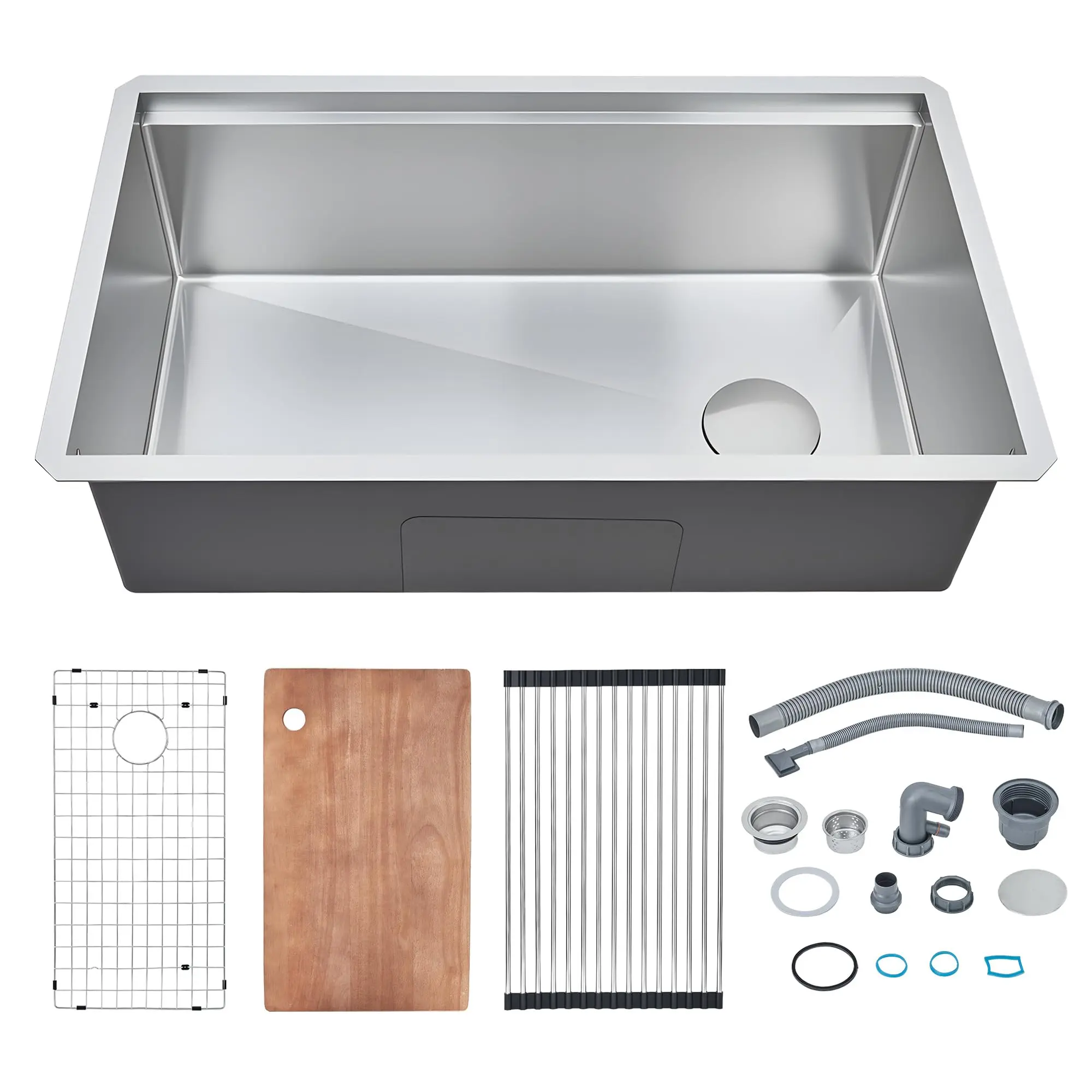 Stainless Steel Kitchen Sink - 32 x 19 x 10 in Undermount Workstation Sink with Accessories, Single Bowl, Integrated Ledge & Under Counter Design