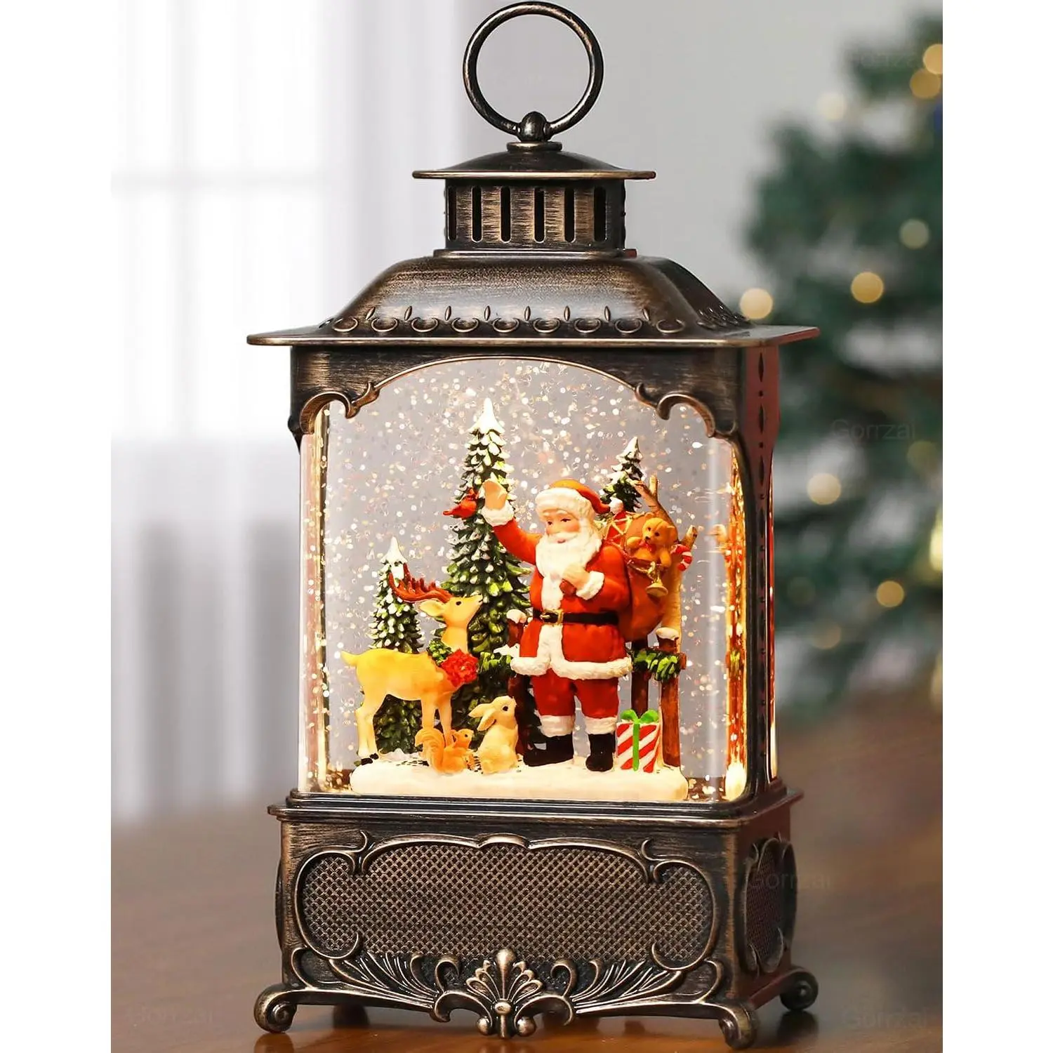 Santa Snow Globe Lantern Christmas Snow Globes, Lighted Christmas Decorations Indoor with  Timer Swirling Glitter, Musical Santa Claus Reindeer  Decor, USB or  Operated