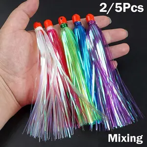 2/5Pcs Mylar Flash line Teaser Tail Bucktail Fishing lure 10g Weighted Tailed Jig Head Saltwater Skirts bait jig rig trolling lure