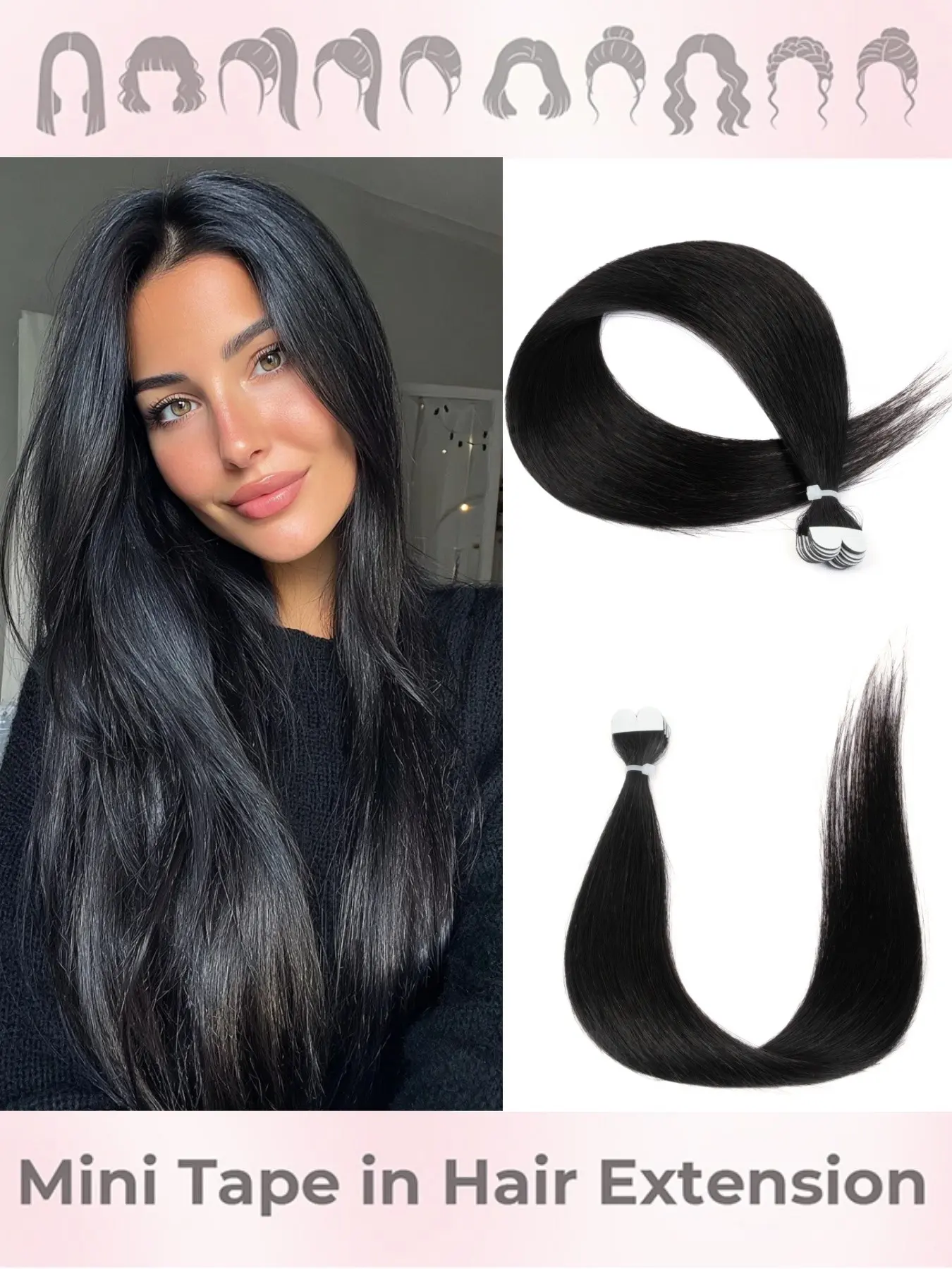 Blonde Highlight Mini Tape in Human Hair Seamless Invisible Natural Straight Extensions 35.56 cm Long Straight Micro Tape Hair