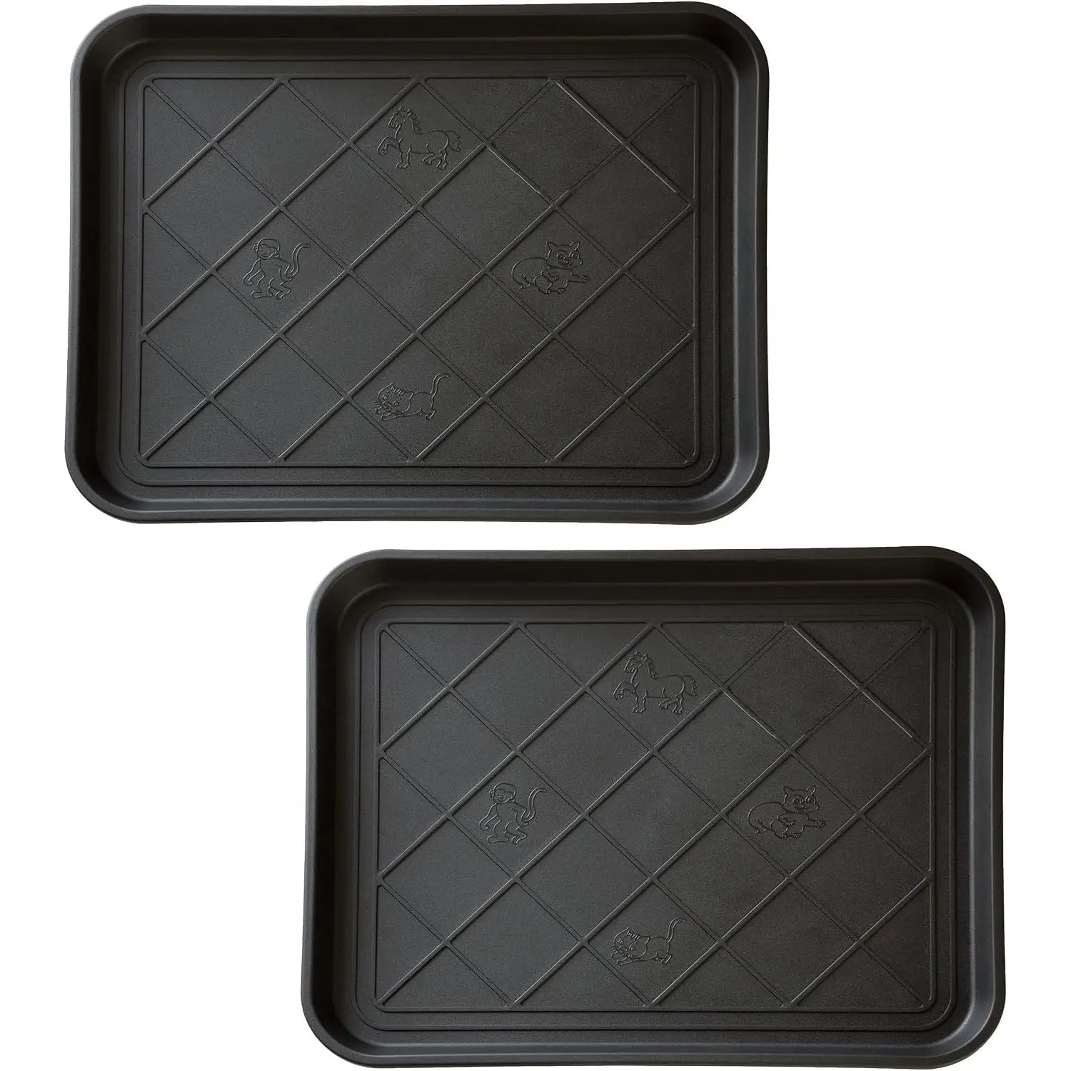 All-Weather Boot Tray - Water-Resistant Plastic Mud Pan, Pet Food Tray, and Outdoor or Indoor Shoe Mat for Entryway (Black)