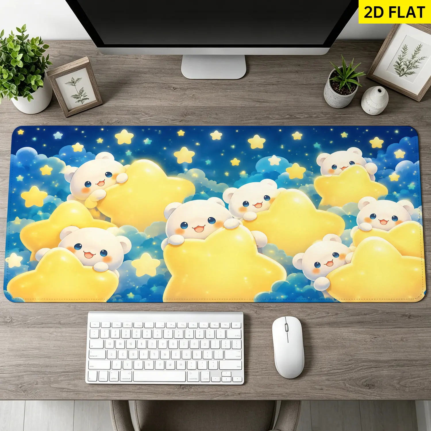 Extra Large cute bear and starry sky Mouse Pad,Non Slip Rubber Pad,Desktop Decoration Drotection Pad,Washable,Lock Edge Multi Size,Premium Multipurpose Mousepad For Home,Office,Gift for Family and Friends